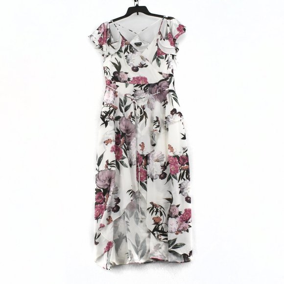 City Chic Maxi Dress Womens Plus White Cod-Shoulder Floral Print High-Low 14W - Picture 2 of 9